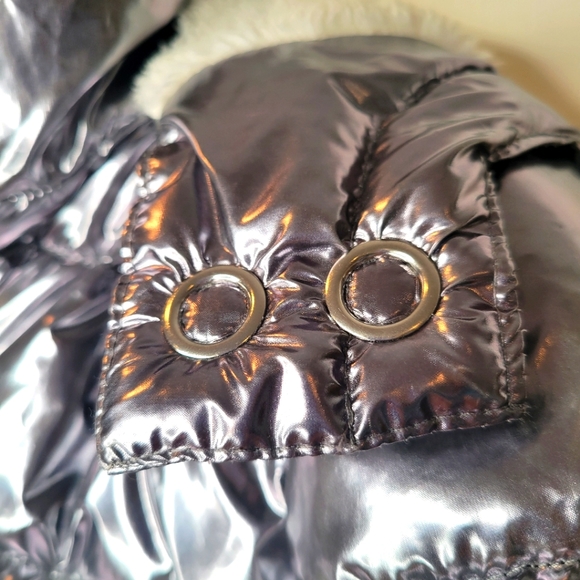 Kensie Girl Pewter Metallic Sherpa-Lined Puffer Jacket Girls size 7/8 - Picture 9 of 16